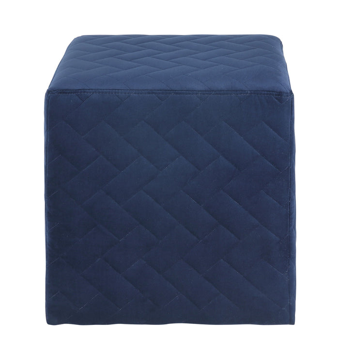 Velvet Quilted Cube Ottoman - Navy Blue