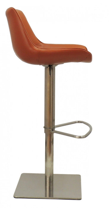 Adjustable Height Faux Leather And Stainless Steel Swivel Bar Height Bar Chair - Terra Cotta / Silver