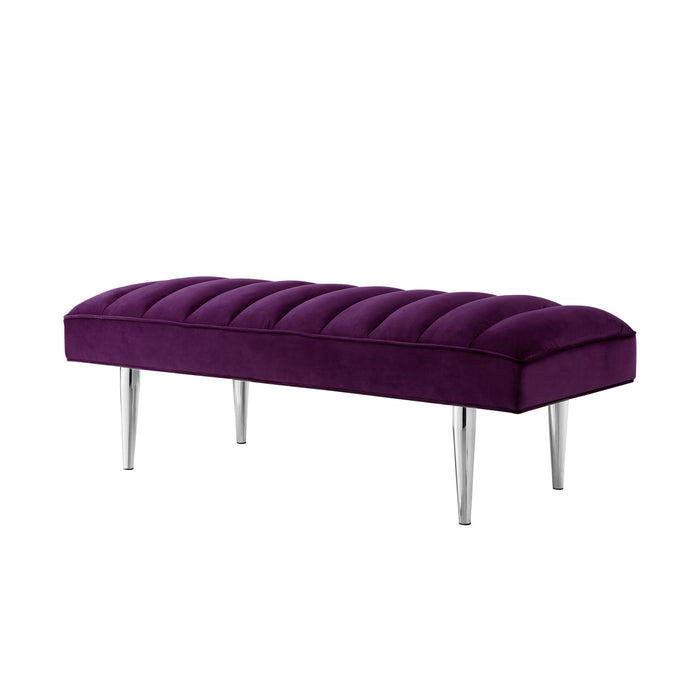 Velvet Upholstered Bench - Purple / Silver