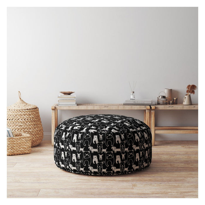 Cotton Round Dog Pouf Cover - Black / White