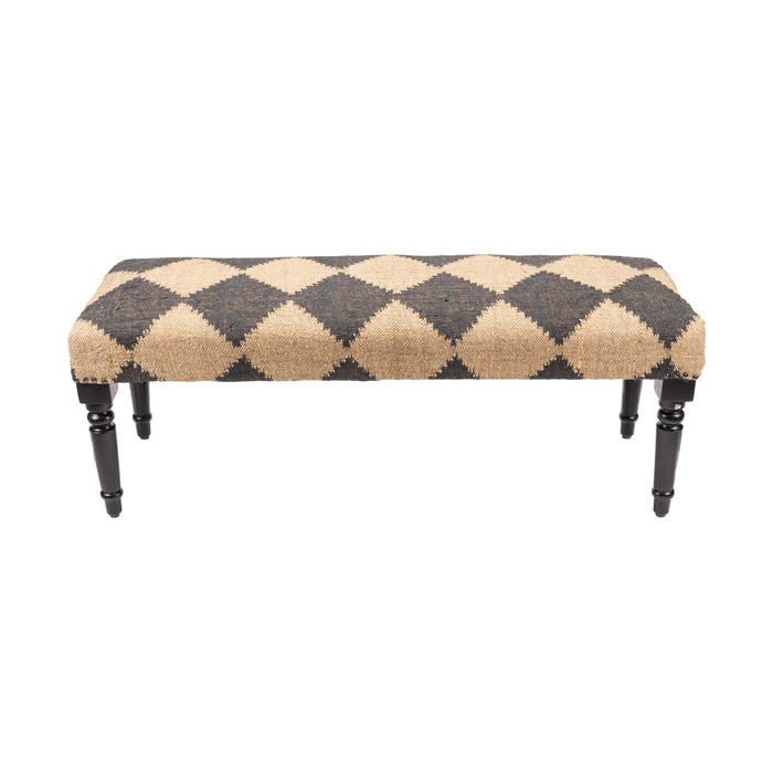 Leg Checkered Upholstered Bench - Tan / Black Black