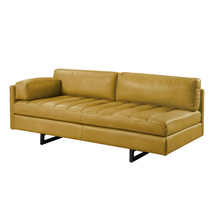 Top Grain Leather Sofa With Black Legs - Mustard