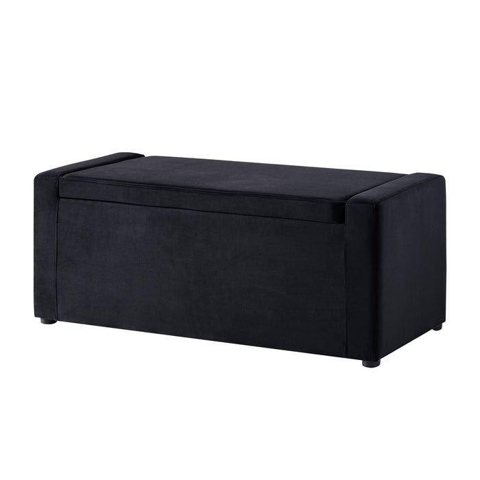 Upholstered Velvet Bench With Flip Top - Black