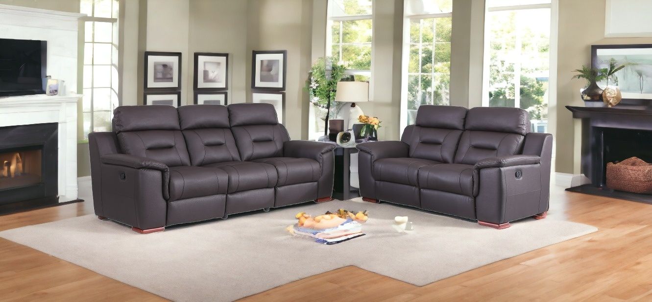 2 Piece Genuine Leather Indoor Five Person Seating Set - Brown