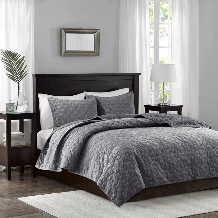 Harper - King Reversible 3 Piece Coverlet Set - Gray