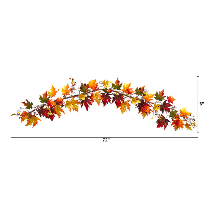 6' Autumn Maple Leaf and Berry Fall Garland