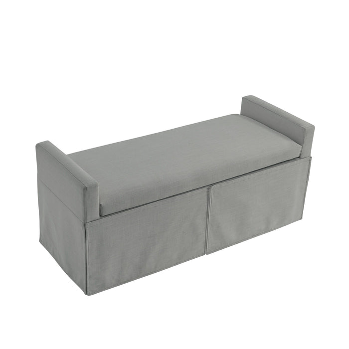 Upholstered Linen Bench With Flip Top - Light Gray