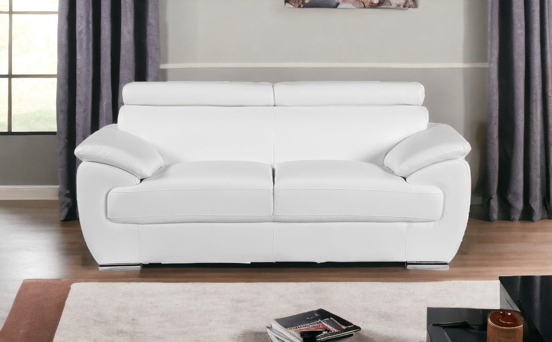 Faux Leather Love Seat - White / Silver