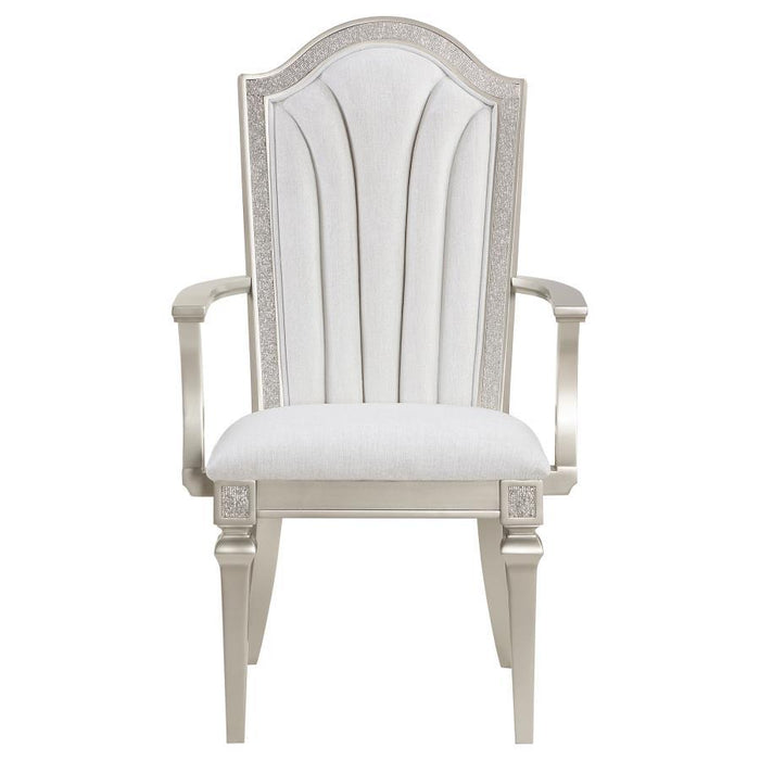 Evangeline - Upholstered Dining Arm Chair With Faux Diamond Trim (Set of 2) - Ivory And Silver Oak - Simple Home Plus