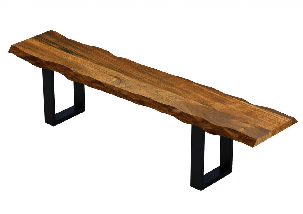 Wood Bench With Black Metal Legs - Edge Acacia