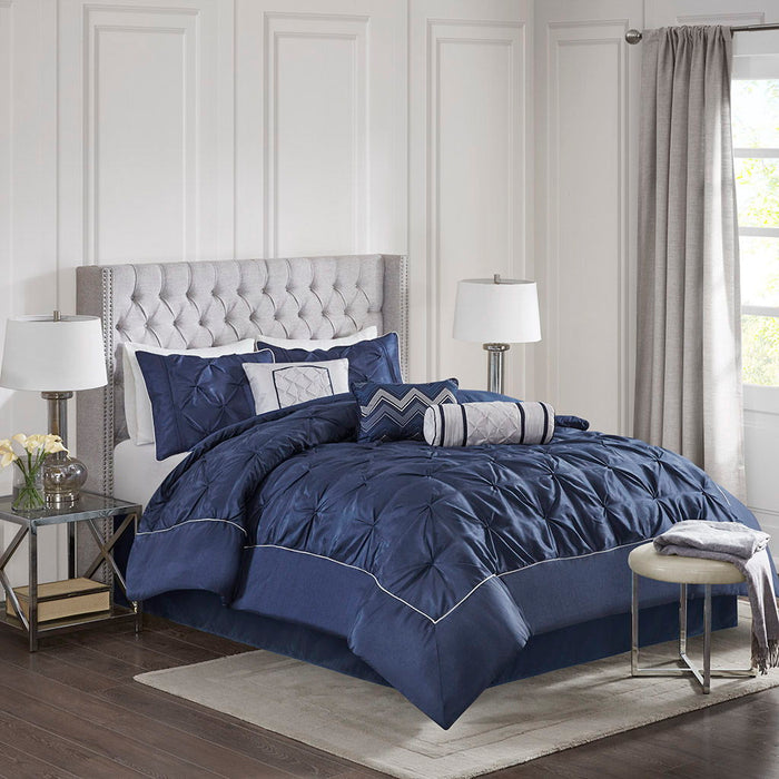 Laurel - King 7 Piece Tufted Comforter Set - Navy