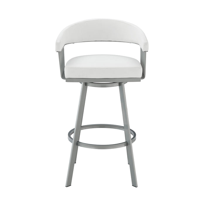 34" Swivel Backless Counter Height Bar Chair - White / Silver