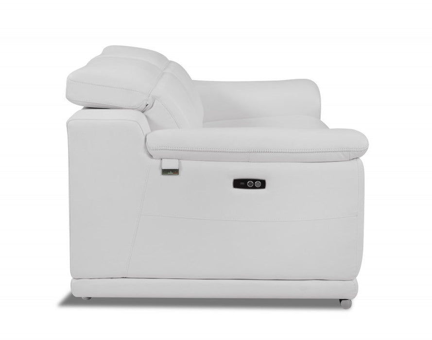 Italian Leather, Power Reclining Loveseat - White / Silver