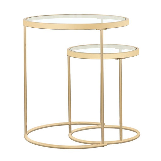 Maylin - 2 Piece Round Glass Top Nesting Tables - Gold - Simple Home Plus