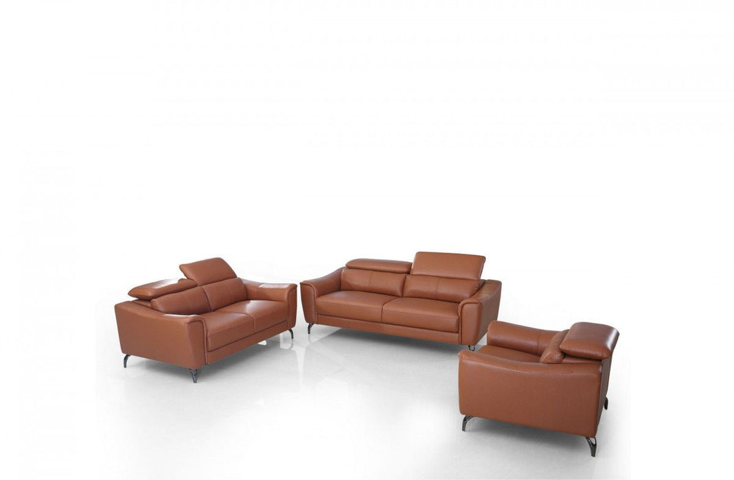 Three Piece Genuine Leather Six Person Seating Set - Brick Red