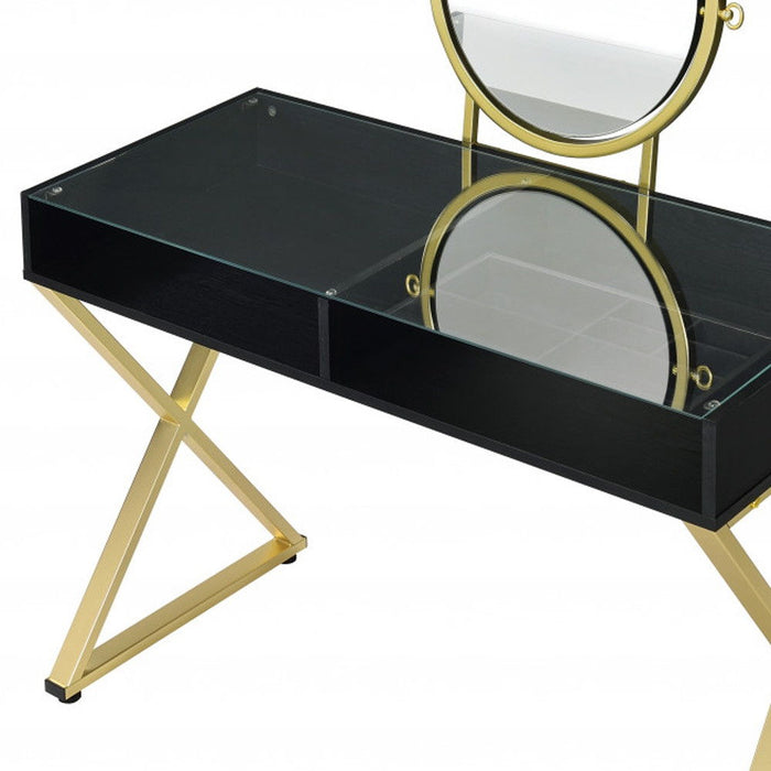 Mirrored Dresser - Black / Gold