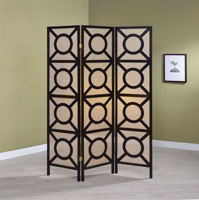 Vulcan - 3-Panel Geometric Folding Screen Tan And - Cappuccino - Simple Home Plus