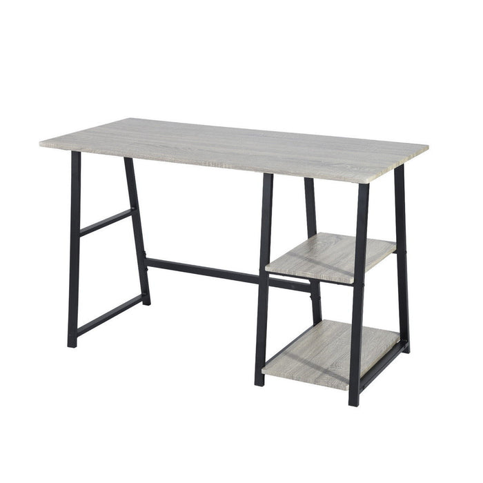 Modern Geo Home Office Table With Storage Shelves - Dark Gray