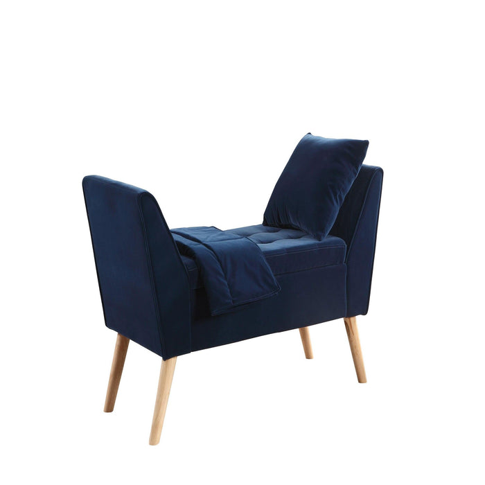 Upholstered Microsuede Bench With Flip Top - Navy Blue / Natural