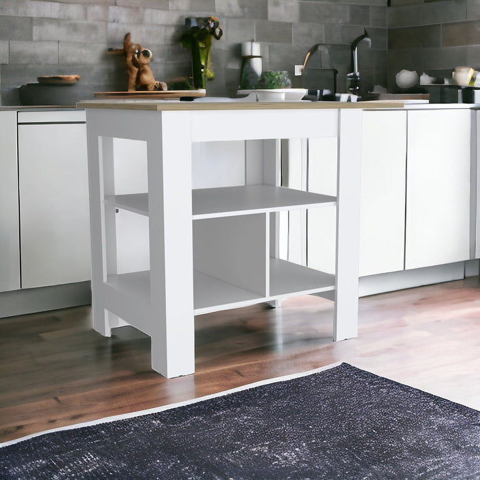 Kitchen Island Set With Storage - White / Natural