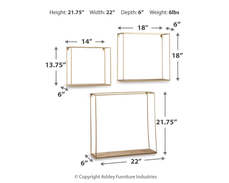 Efharis - Natural / Gold Finish - Wall Shelf Set (Set of 3) - Simple Home Plus