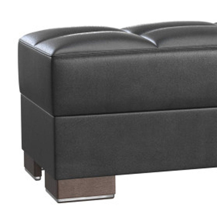 Faux Leather Tufted Storage Ottoman - Black / Brown