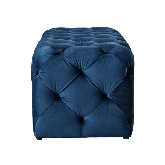 Velvet Upholstered Bench - Navy Blue / Black