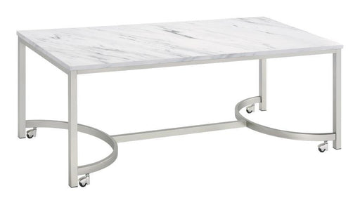 Leona - Coffee Table With Casters - White And Satin Nickel - Simple Home Plus