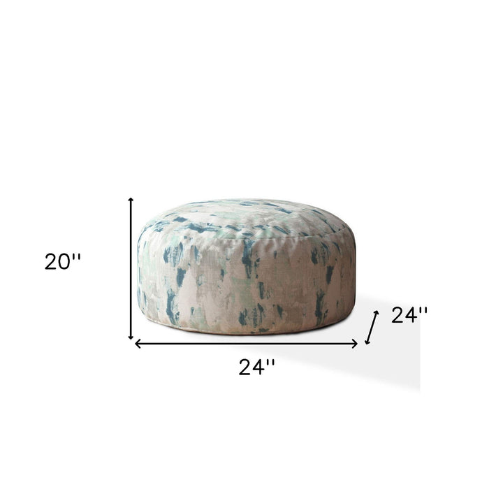 Canvas, Round Abstract Pouf Ottoman - Blue / White