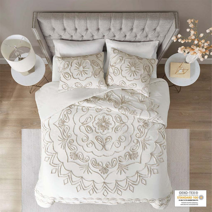 Violette - 3 Piece Tufted Duvet Cover Set - Ivory / Taupe