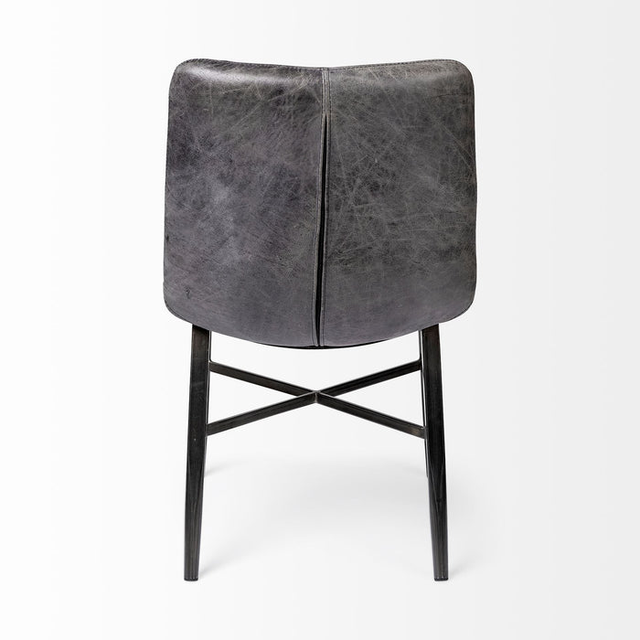 Leather Seat With Black Metal Frame Dining Chair - Black