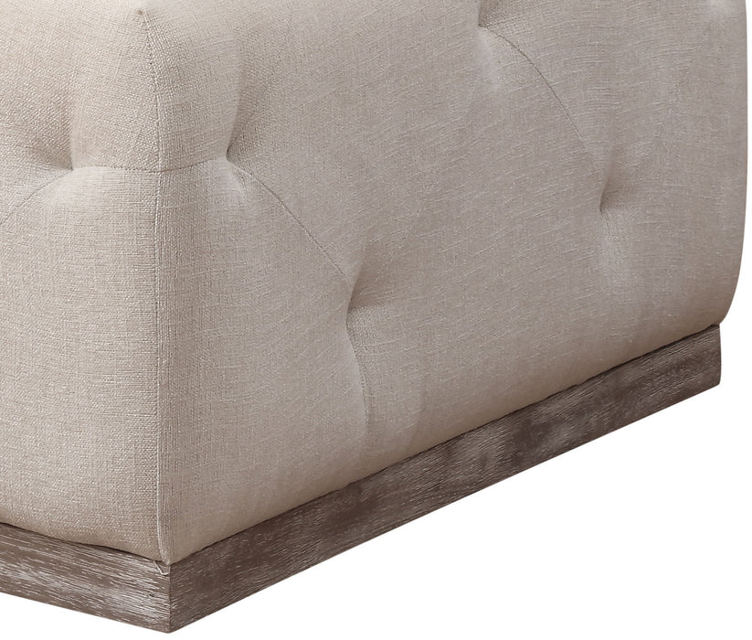 Velvet Tufted Cocktail Ottoman - Ivory / Brown