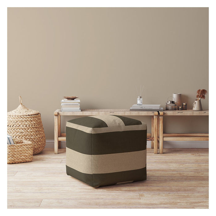 Cotton Striped Pouf Ottoman - Green