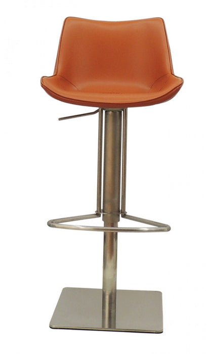 Adjustable Height Faux Leather And Stainless Steel Swivel Bar Height Bar Chair - Terra Cotta / Silver