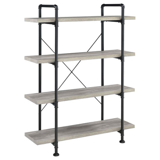 Delray - 4-Tier Open Shelving Bookcase - Gray Driftwood And Black - Simple Home Plus