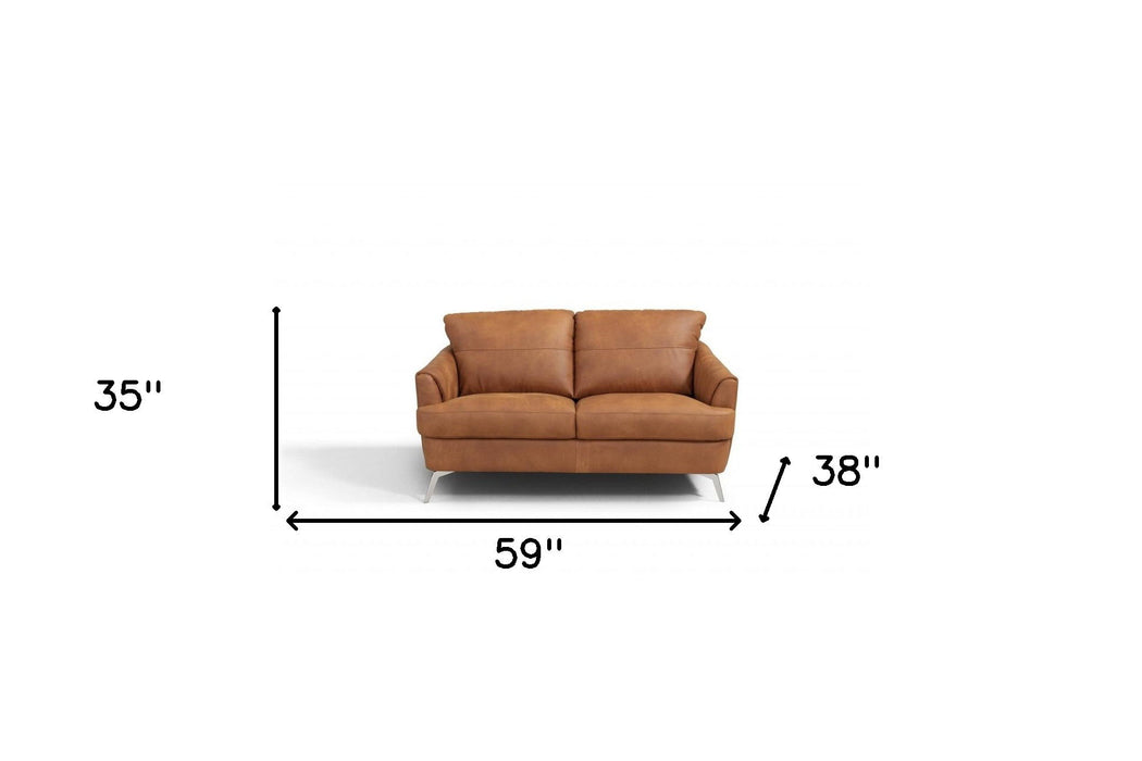 Leather Love Seat - Camel / Black