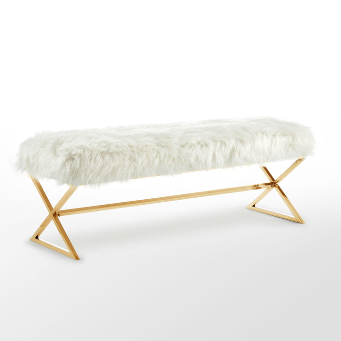 Upholstered Bench Faux Fur - White / Gold