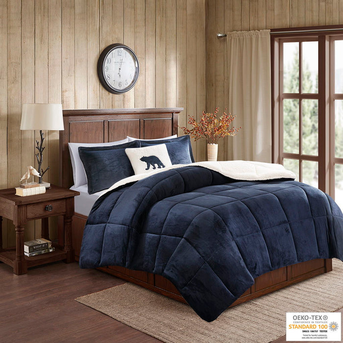 Alton - King Down Alternative Comforter Set - Navy / Ivory