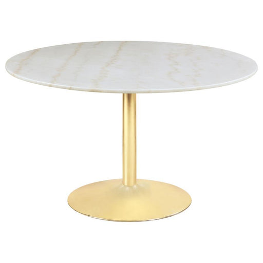 Kella - Round Marble Top Dining Table - White And Gold - Simple Home Plus