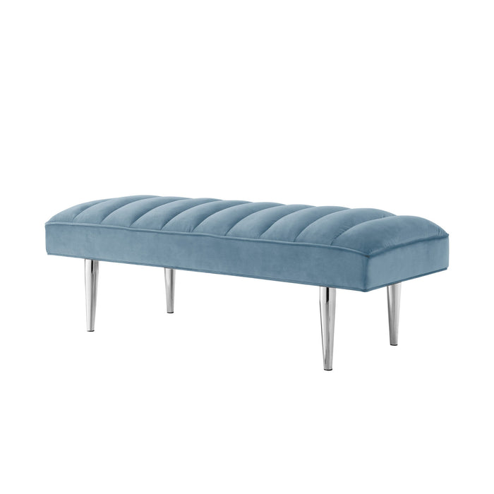 Upholstered Velvet Bench - Blue / Silver