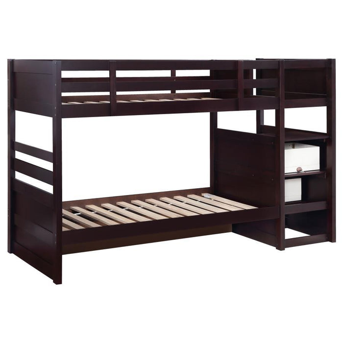 Elliott - Twin Over Twin Stairway Bunk Bed - Cappuccino - Simple Home Plus