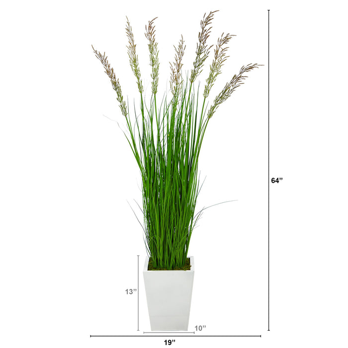 64" Wheat Grass Artificial Plant in White Metal Planter