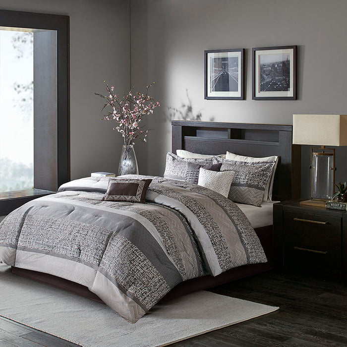 Rhapsody - California King 7 Piece Comforter Set - Gray / Taupe