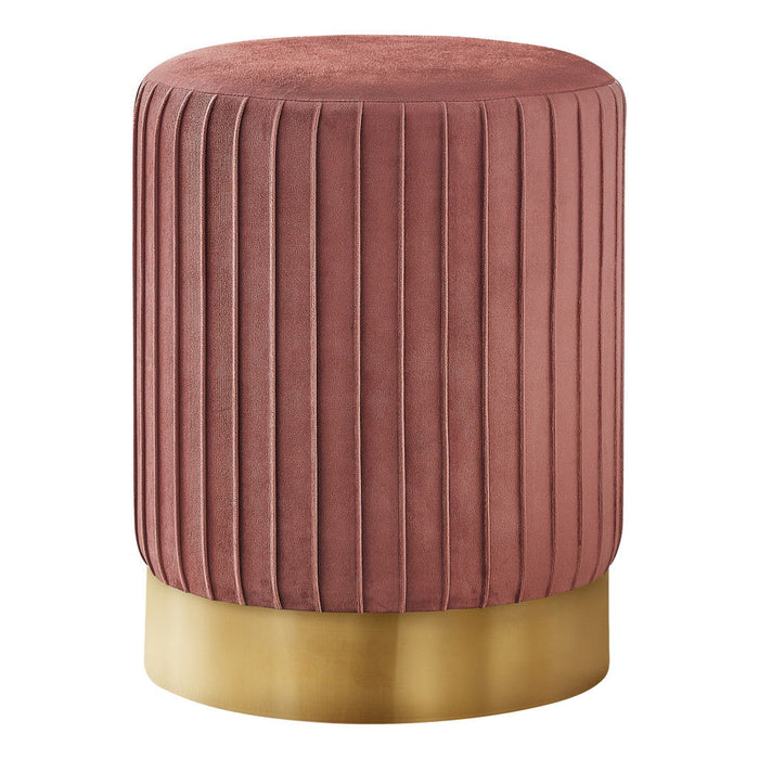 Velvet Round Ottoman - Pink / Gold