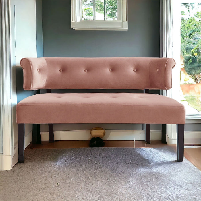 Upholstered Velvet Bench - Brown / Blush