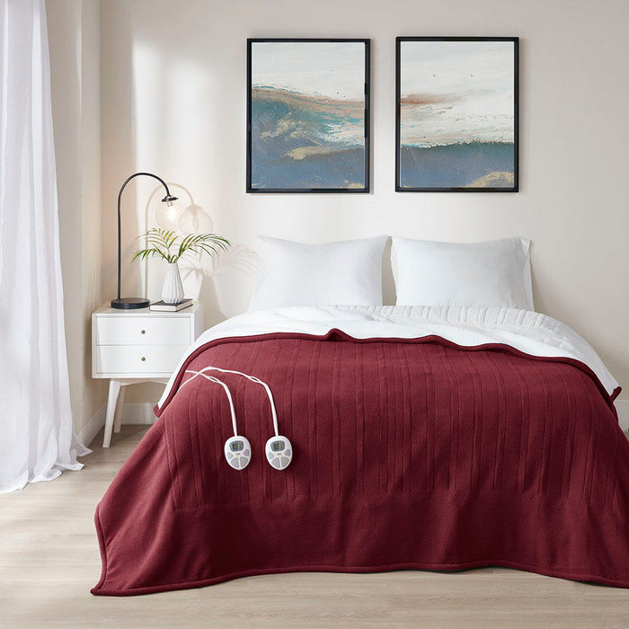 Twin Heated Blanket - Burgundy