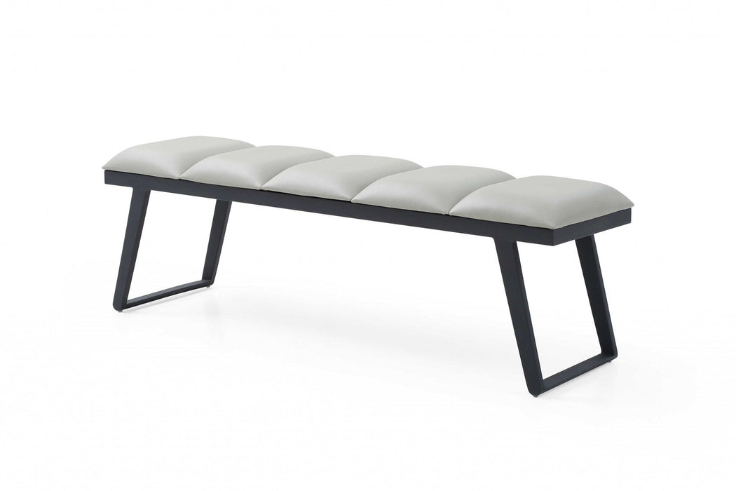 Upholstered Faux Leather Bench - Light Gray / Black