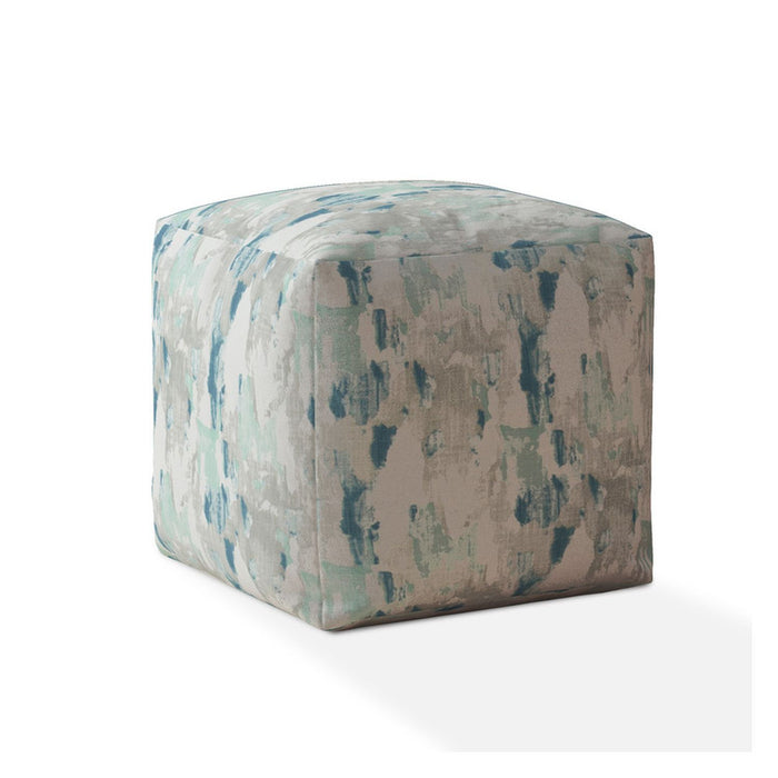 Canvas Abstract Pouf Ottoman - Blue / White