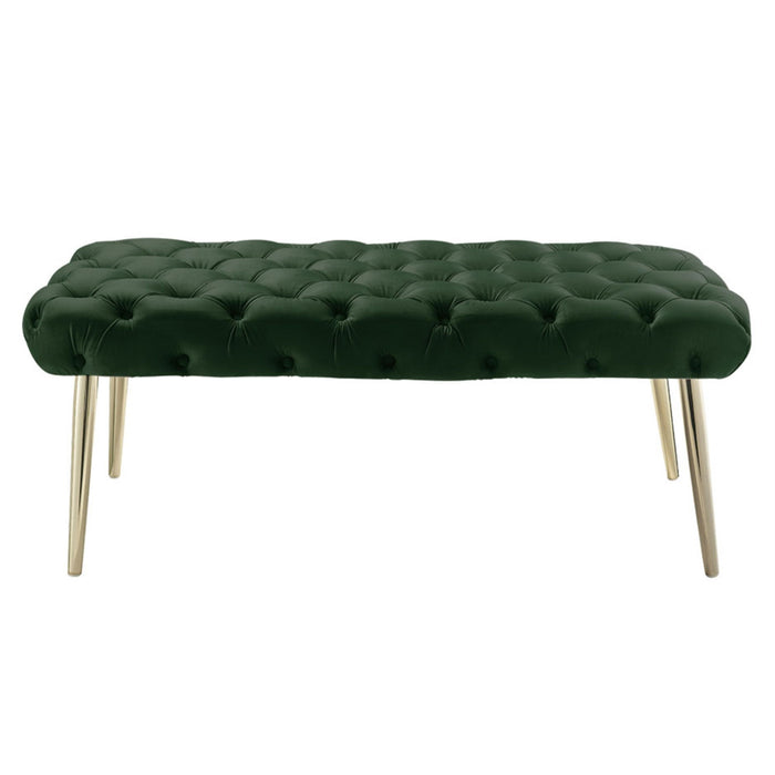 Velvet Upholstered Bench - Hunter Green / Gold