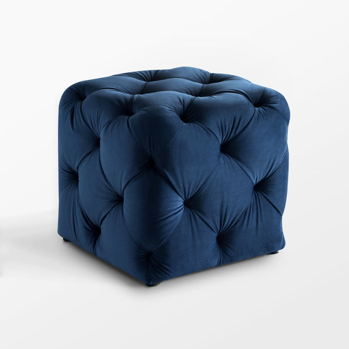 Velvet Cube Ottoman - Navy Blue